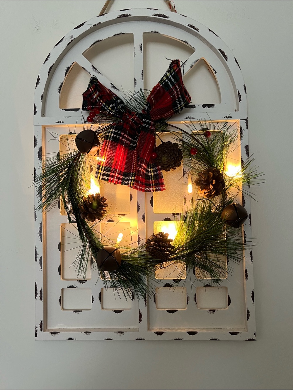 Rustic Country decorative wooden window wall hanging decor lighted